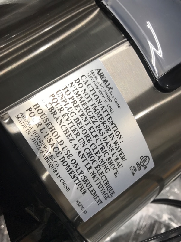 Photo 4 of **TESTED/ TURNS ON** Aroma Housewares ARC-954SBD Rice Cooker, 4-Cup Uncooked 2.5 Quart, Professional Version