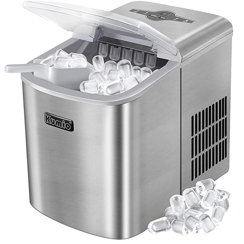 Photo 1 of **TESTED/ TURNS ON*** KUMIO Stainless Steel Ice Makers Countertop, 33 Lbs in 24 Hrs, 10 Bullet Ice Ready in 6-8 Mins, Automatic Self-Cleaning, 2 Sizes of Bullet Ice for Home Kitchen Office Bar Party
