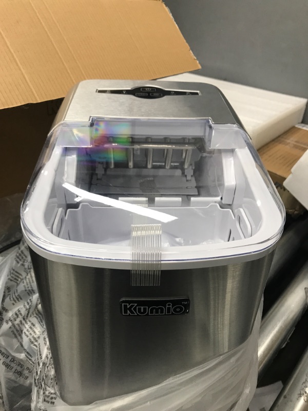 Photo 2 of **TESTED/ TURNS ON*** KUMIO Stainless Steel Ice Makers Countertop, 33 Lbs in 24 Hrs, 10 Bullet Ice Ready in 6-8 Mins, Automatic Self-Cleaning, 2 Sizes of Bullet Ice for Home Kitchen Office Bar Party
