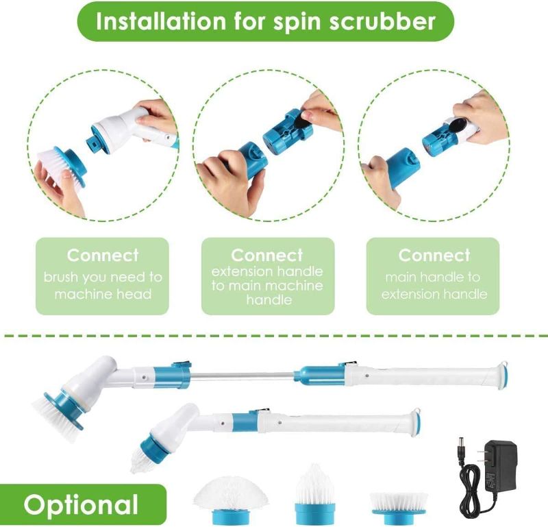 Photo 1 of **TESTED/ TURNS ON*** Spin Scrubber, 360 Cordless Tub and Tile Scrubber, Multi-Purpose Power Surface Cleaner with 3 Replaceable Cleaning Scrubber Brush Heads, 1 Extension Arm and Adapter
