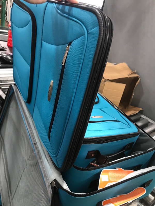 Photo 3 of **ONLY 3 PC**Rockland Journey 4pc Softside Checked Luggage Set - Turquoise