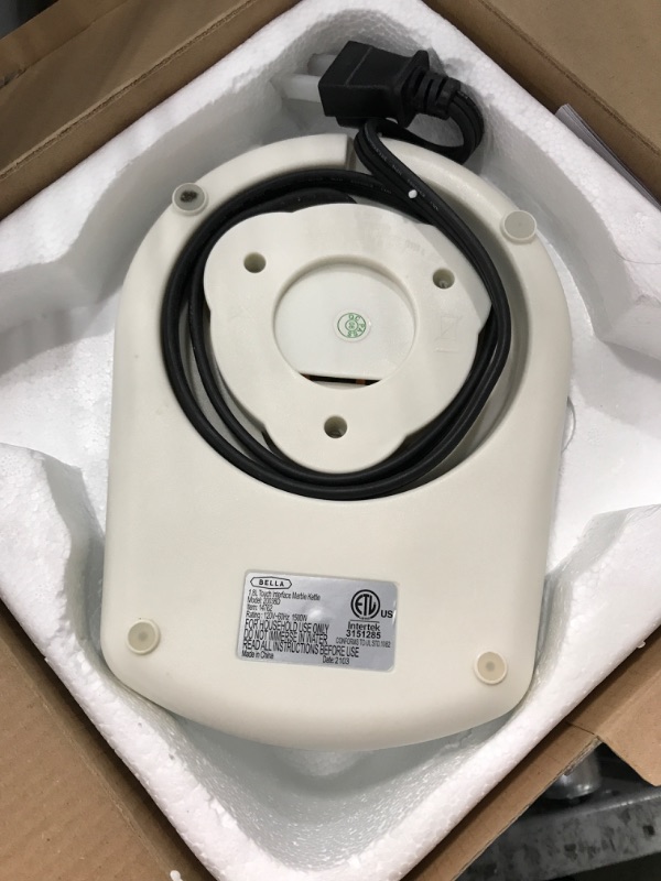 Photo 2 of **MISSING LID** BELLA 1.8 Liter Temperature Control Electric Ceramic Kettle with Digital Touch Interface, Automatic Shut Off & Detatchable Swivel Base, White Marble 1.8 LITER White Marble