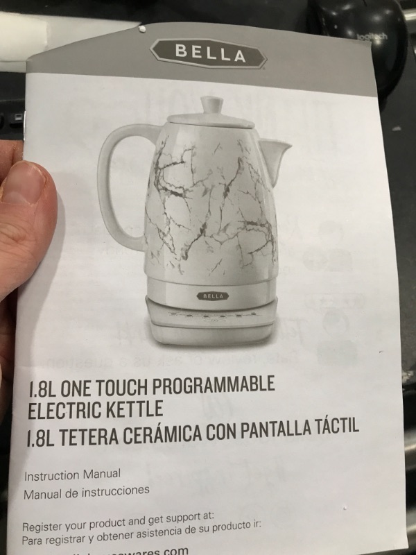 Photo 5 of **MISSING LID** BELLA 1.8 Liter Temperature Control Electric Ceramic Kettle with Digital Touch Interface, Automatic Shut Off & Detatchable Swivel Base, White Marble 1.8 LITER White Marble