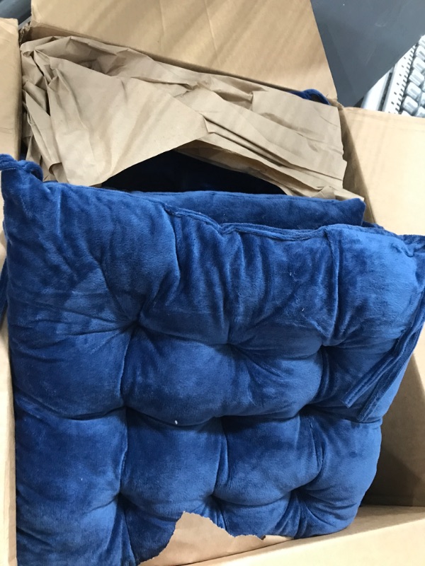 Photo 2 of **USED/CUSSIONS ARE BLUE**   Qunclay 8 Pcs Chair Cushions Thick Soft Seat Cushion Square Chair Pads 16 x 16 Inch Comfort Chair Pillows for Dining Room with Ties for Kitchen Indoor Outdoor Patio Desk Chair Car Floor (Blue)