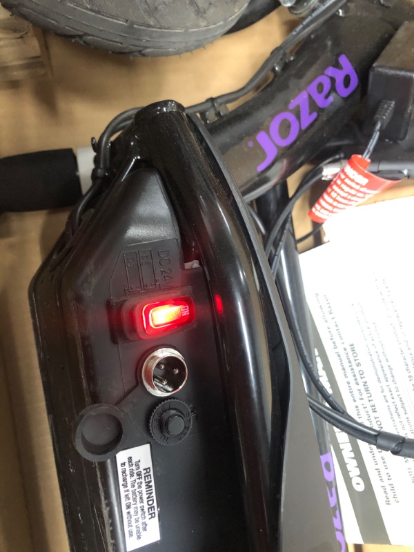 Photo 3 of *** TESTED - POWERS ON *** Razor Power Core E100 Electric Scooter - Purple/Black