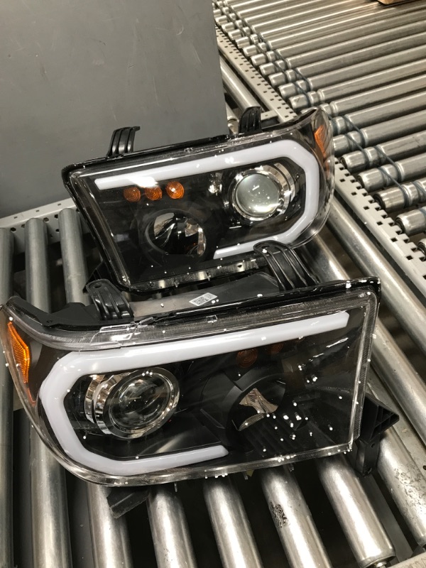 Photo 2 of AS Headlight Assembly Compatible with 2007 2008 2009 2010 2011 2012 2013 Toyota Tundra /2008-2017 Toyota Sequoia Headlights w/LED BAR and Projector Black Housing Driver and Passenger Side