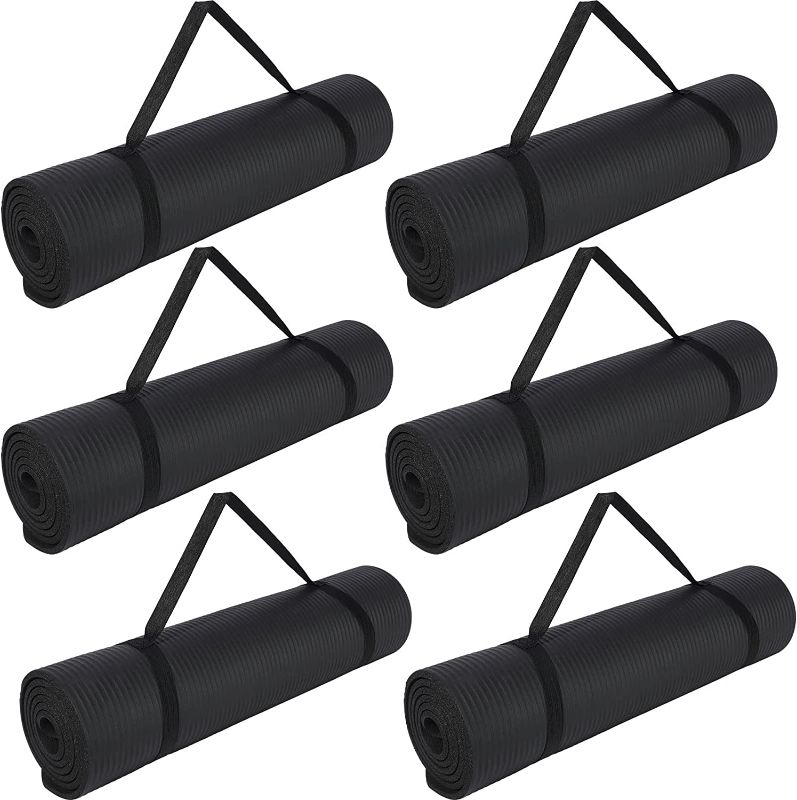 Photo 1 of 6 Pack Bulk Yoga Mats 72 x 24 x 0.4 Inch Black Fitness Mat Nonslip Exercise Mats for Yoga, Pilates, Workout, Stretching
