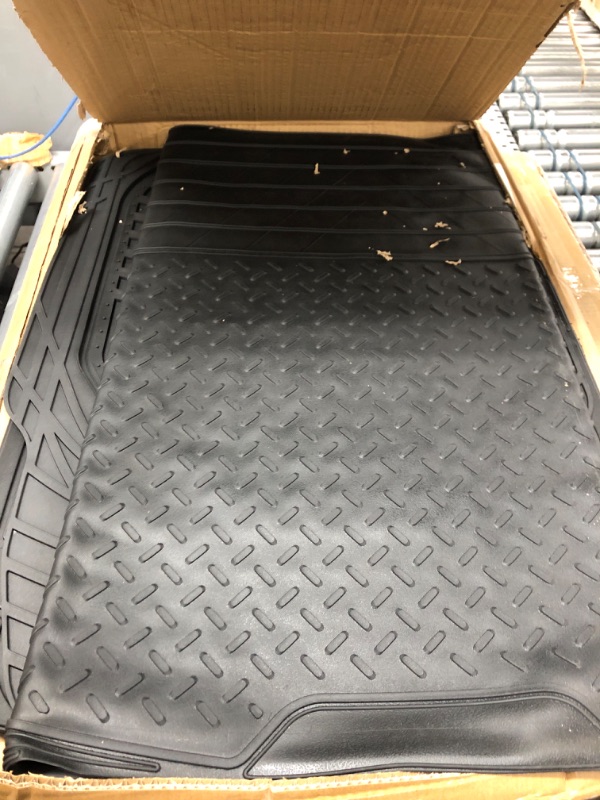 Photo 2 of Amazon Basics 4-Piece All-Weather Protection Heavy Duty Rubber Floor Mats Set with Cargo Liner for Cars, SUVs, and Trucks?Black,Universal Trim to Fit Black Thick Heavy Duty Rubber 4-Piece