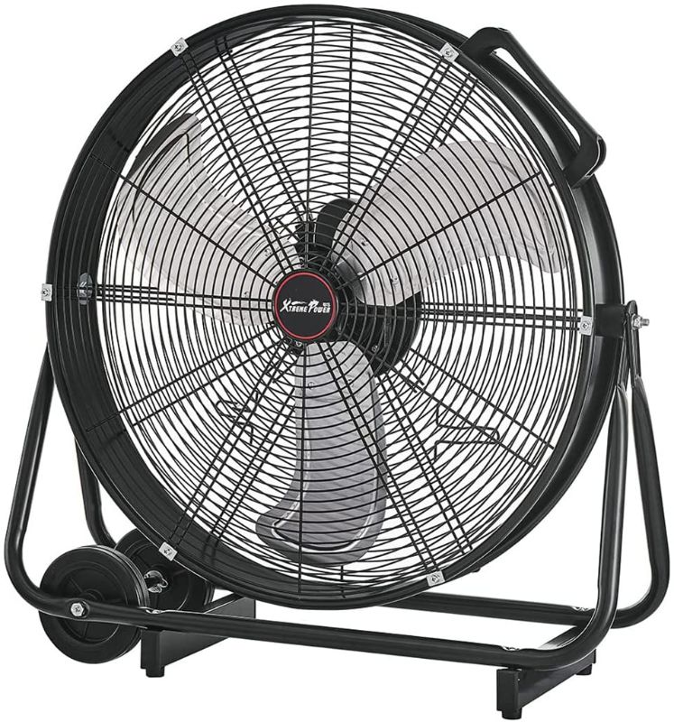 Photo 1 of XtremepowerUS 24" Industrial Fan High-Velocity Flow Floor Fan Rolling Drum Shop Fan Garage Adjustable Speed With Wheel, Black
