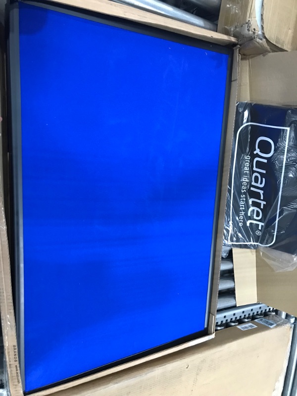 Photo 2 of Quartet Fabric Bulletin Board Display Panel System, 6' x 3', Double-sided, Blue/Gray Surface, Black Frame, Exhibition, Show-It! (SB93513Q) 3 Panels