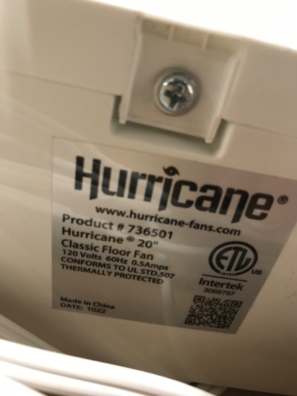 Photo 3 of **USED**NEEDS A VERY SMALL FUSE**Hurricane Box Fan - 20 Inch, Classic Series, Floor Fan with 3 Energy Efficient Speed Settings