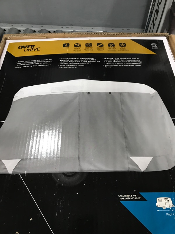 Photo 1 of Classic Accessories Over Drive PolyPRO 3 Molded Fiberglass Travel Trailer Cover, Fits 8' - 10' Trailers, Camper RV Cover, Water-Resistant, All Season Protection for Motorhome, Grey/White 8'-10'L (Model 1)