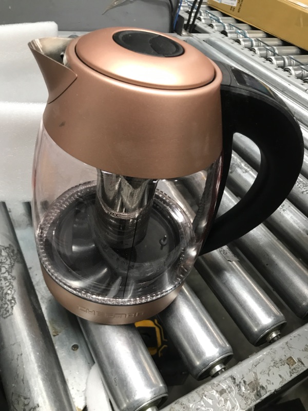 Photo 3 of MISSING PART NOT FUNCTIONAL Chefman Digital Electric Kettle with Rapid 3 Minute Boil Technology, Custom Steep Timer & Temperature Presets, Bonus Tea Infuser, Rust & Discoloration Proof, 1.8 Liter, Rose, 1500W Stainless Glass Digital Electric Kettle Stainl