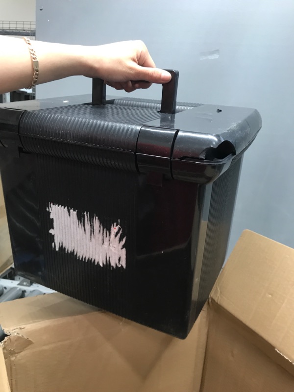 Photo 1 of Pendaflex Portable File Box with File Rails, Hinged Lid with Double Latch Closure, Black, 3 Black Letter Size Hanging Folders Included (41742AMZ)