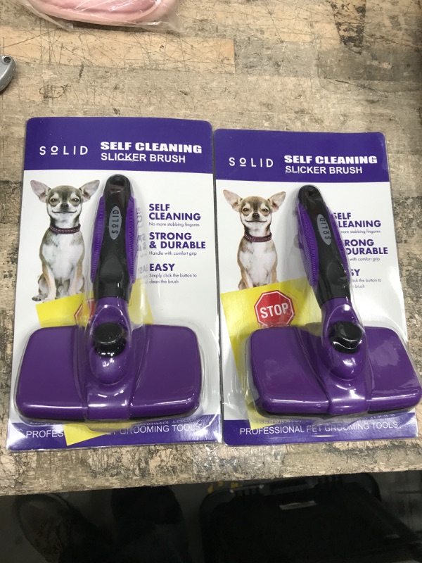 Photo 2 of 2 PACKS Pet Slicker Brush - Dog & Cat Brush for Shedding & Grooming - Dematting & Detangling Self-Cleaning Brushes for Dogs, Cats & Pets Purple