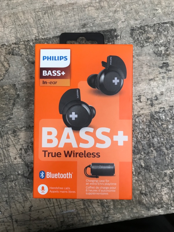 Photo 2 of PHILIPS BASS+ Wireless Bluetooth Headphones - Stereo - Wireless - Bluetooth - 32.8 ft - 16 Ohm - 9 Hz - 21 kHz - Earbud - Binaural - Black