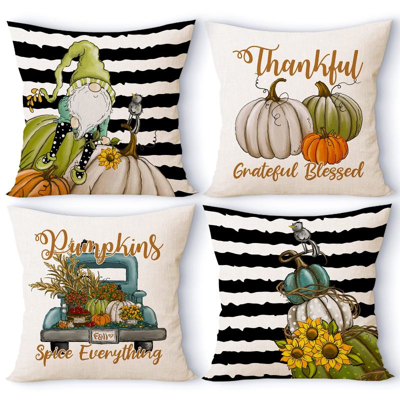 Photo 1 of **USED**Ywlake Fall Throw Pillow Covers 22x22 Set of 4, Decorative Seasonal Holiday Autumn Pumpkin 