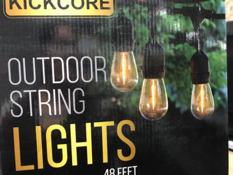 Photo 2 of KICKCORE Outdoor String Lights, 48FT with 2W Shatterproof LED Filament Bulbs, Warm White, Dimmable, Heavy-Duty Strands, Weatherproof, Decorative Lights for Pergola, Deck, Backyard, Patio and Porch
