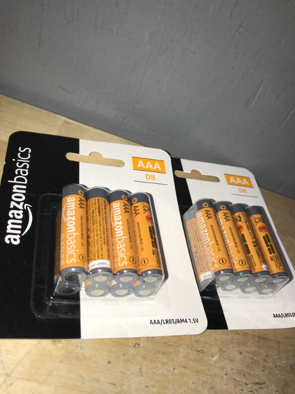 Photo 1 of Amazon Basics 8 Pack AAA High-Performance Alkaline Batteries, 10-Year Shelf Life, Easy to Open Value Pack,8 Count (Pack of 2)