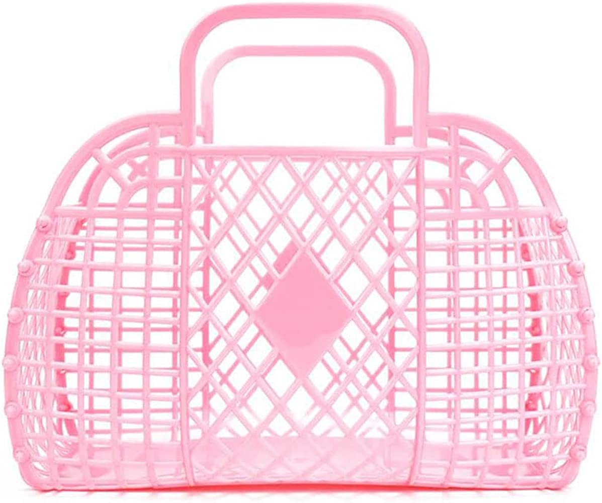 Photo 1 of 80's Retro Style Jelly Purse Retro Jelly Beach Bag Summer Child Bag Plastic Storage Basket Kids Baby Wedding Flower Girl Bachelorette Favors Boo Bags (020lightpink