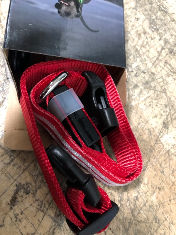 Photo 1 of LED Dog Collar, MASBRILL Light Up Dog Collar USB Rechargeable Waterproof Glowing Collars, Flashing Dog Collar for Night Safety, 4 Colors Adjustable Lighted Pet Collar for S/M/L Dogs, Red XL Red XL(21.6''-27.5''/55-70cm)