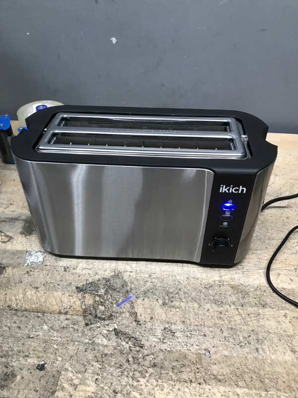 Photo 2 of IKICH 4-Slice Toaster, 2 Long Slots, Stainless Steel, Warming Rack, 6 Settings, Defrost/Reheat/Cancel, Removable Crumb Tray, 1300W