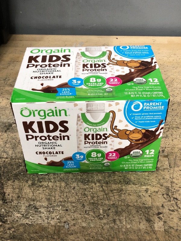 Photo 2 of Orgain Organic Kids Protein Nutritional Shake, Chocolate - 8g of Protein, 22 Vitamins & Minerals, Fruits & Vegetables, Gluten Free, Soy Free, Non-GMO, 8.25 Fl Oz (Pack of 12) Chocolate 8.25 Fl Oz (Pack of 12)