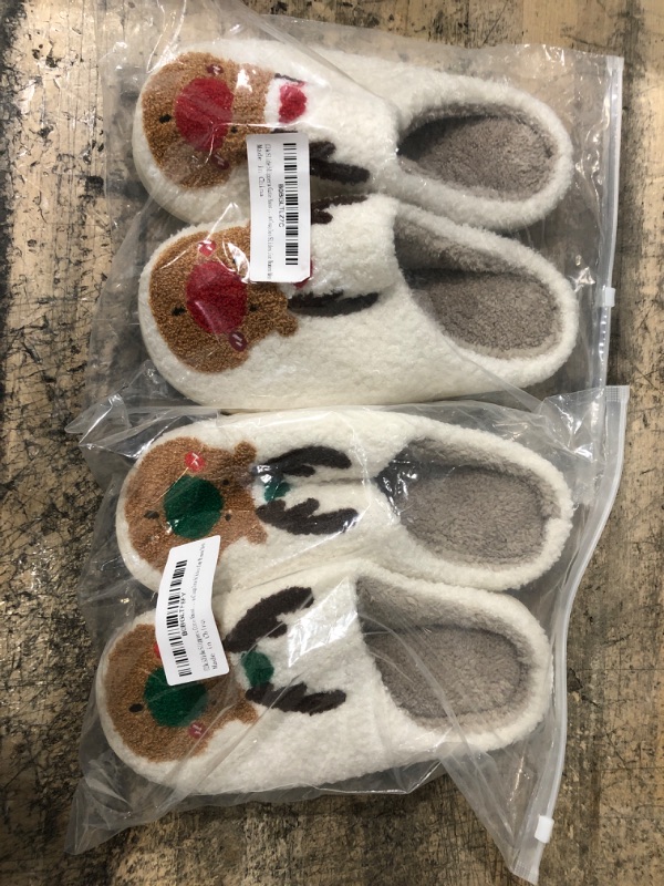 Photo 2 of 2 PAIRS OF ajobity Cute Slipper for Women Elk Slide Slippers Fun Xmas Slippers Heart Bunny Slides Soft Plush Christmas Cotton Slippers Keep Warm Couples Slides Red 5-6.5 Women/4.5-5 Men