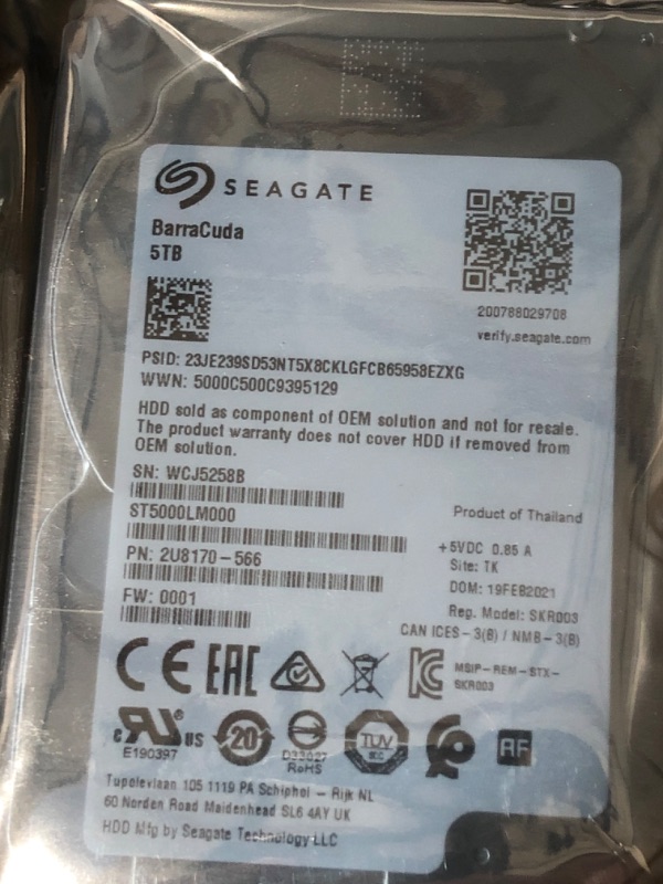 Photo 3 of Seagate BarraCuda St5000lm000 5TB 128mb Cache Sata 6.0Gb/s 2.5 inch Internal Hard Drive
