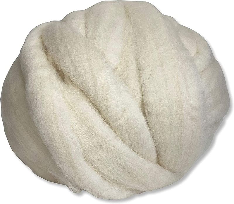 Photo 1 of Revolution Fibers Merino Wool Roving 1 lb (16 Ounces) for Spinning | Soft Chunky Jumbo Yarn for Arm Knitting Blanket |100% Natural Undyed (Off-White) Wool Yarn, Felting Core, Carded Stuffing