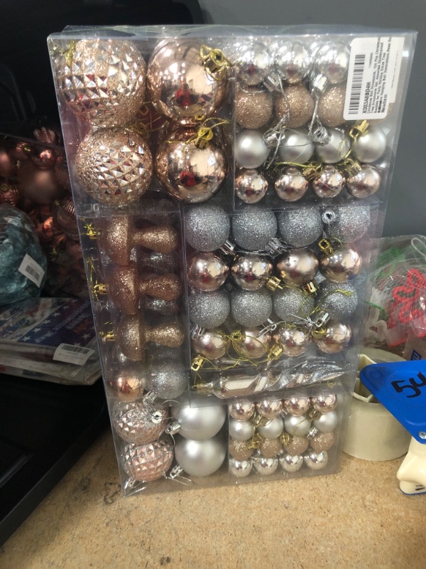 Photo 1 of 124 Pcs Christmas Ball Ornaments Set, Shatterproof Christmas Balls Decorations, Assorted Decorative Hanging Christmas Tree Ornaments Baubles for Party Holiday Decor (Rose Gold, Silver) Rose Gold Silver