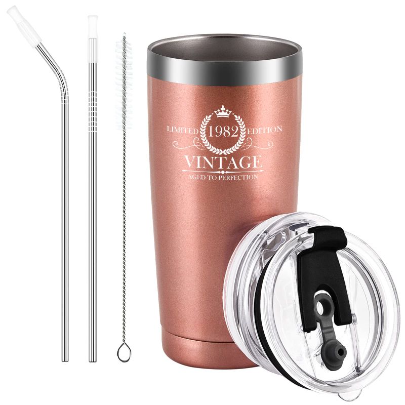 Photo 1 of 1982 40th Birthday Gifts for Women Vintage 1982 40 Years Old Aged Gifts for Women Travel Tumbler, 20 Oz Insulated Stainless Steel Travel Tumbler for Birthday Anniversary Decorations, Rose Gold 1 Rose Gold