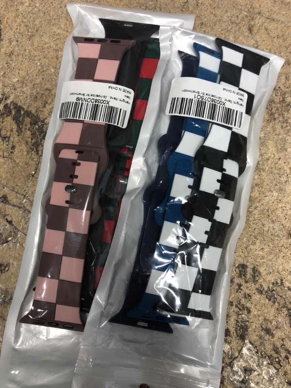 Photo 2 of *2 Pack Bundle/Colors Vary - Designer Checkered Band Compatible with Apple Watch Band 38mm 40mm 41mm 42mm 44mm 45mm 49mm, Soft Silicone Sport iWatch Bands Women Men Wristbands for iWatch Series Ultra/8/7/6/5/4/3/2/1/SE Black White/Black Red/Black Pink 42m