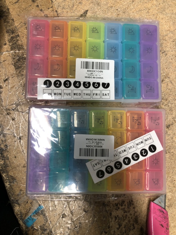 Photo 1 of 2 Pack Bundle Macood Small Pill Organizer 7 Day (4 Times a Day) Portable Weekly Pill Box Case Dispenser for Vitamins/ Supplements/ Medication/ Fish Oil - Rainbow Colors (Note: Small Size)