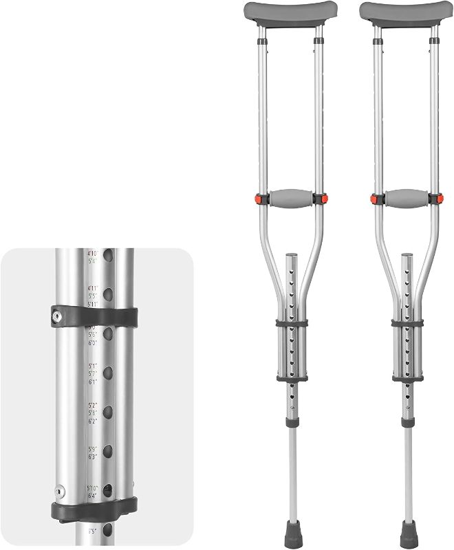 Photo 1 of 1 Pair Universal Crutches for Adults and Teenager, Adjustable Height for 4'7" to 6'7", 300 LBS Capacity Aluminum Lightweight Crutches with Underarm Pads
