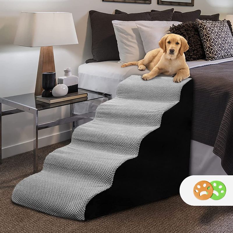 Photo 1 of *COLOR MAY VARY* LitaiL 5 Tiers High Density Foam Dog Ramp / Stair for High Bed, Pet Foam Steps for Injured Dogs and Old Cats, Dog Ladder with 5 Steps and Non-Slip Soft Cover-Grey
