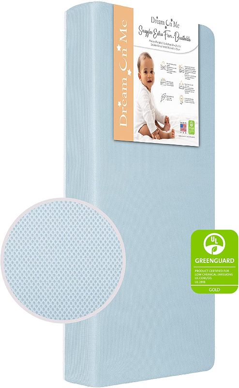 Photo 1 of 
Like New***Dream On Me Snuggles Extra Firm Fiber Portable and Mini Crib Mattress in Blue Mist, Greenguard Gold Certified, Soft Breathable Mesh Cover, Lightweight Bab