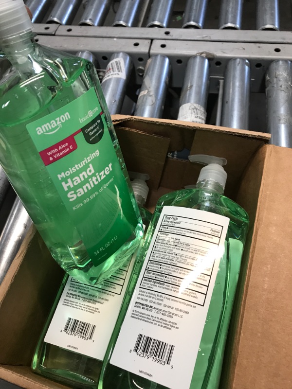 Photo 1 of Amazon Basic Care - Aloe Hand Sanitizer 62%, 34 Fl Oz (Pack of 4) Aloe Vera 34 Fl Oz (Pack of 4)