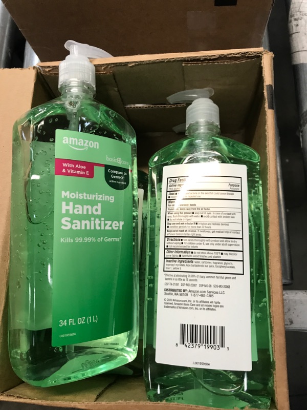 Photo 3 of Amazon Basic Care - Aloe Hand Sanitizer 62%, 34 Fl Oz (Pack of 4) Aloe Vera 34 Fl Oz (Pack of 4)