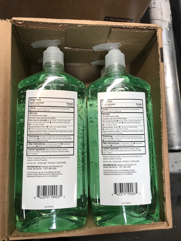 Photo 2 of Amazon Basic Care - Aloe Hand Sanitizer 62%, 34 Fl Oz (Pack of 4) Aloe Vera 34 Fl Oz (Pack of 4)