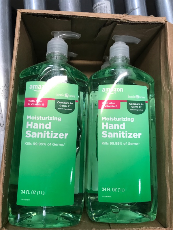 Photo 2 of Amazon Basic Care - Aloe Hand Sanitizer 62%, 34 Fl Oz (Pack of 4) Aloe Vera 34 Fl Oz (Pack of 4)