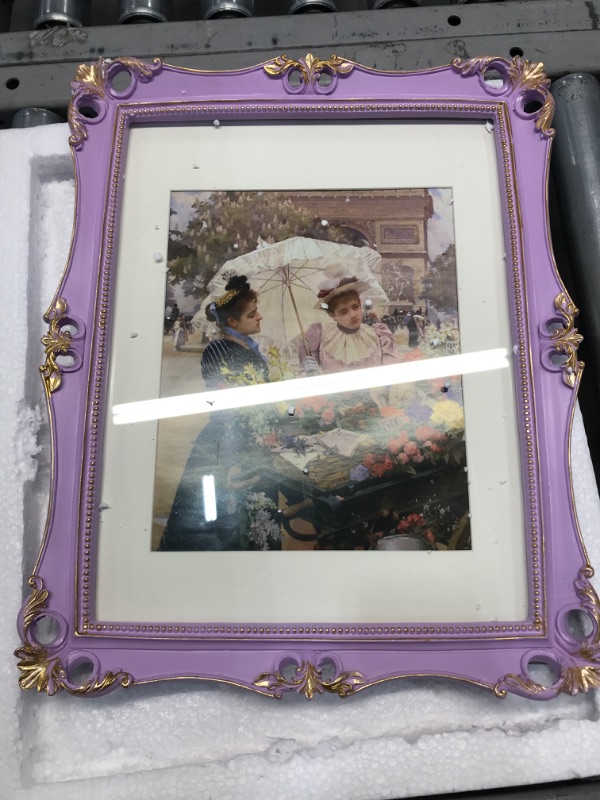 Photo 2 of 11x14 Picture Frame Antique Frame 11x14 Vintage Photo Frames 14 x 11 in Lilac with Gold Trim, Wall Mounting Poster Frame Frames 11x14 Lilac