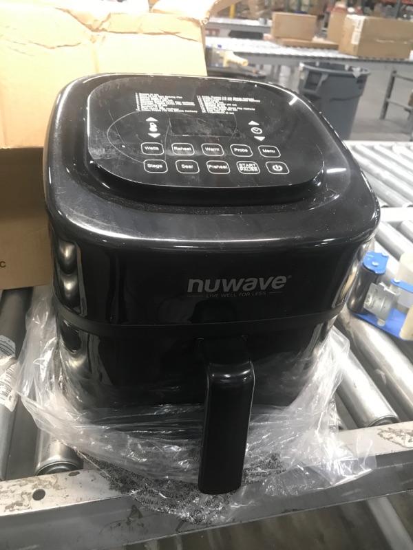 Photo 1 of Nuwave Brio 8-Qt Air Fryer, Powerful 1800W, Easy-to-Read Cool White Display, 50°-400°F Temp Controls, 100 Pre-Programmed Presets & 50 Memory Slots, Integrated Smart Thermometer, Linear T Technology