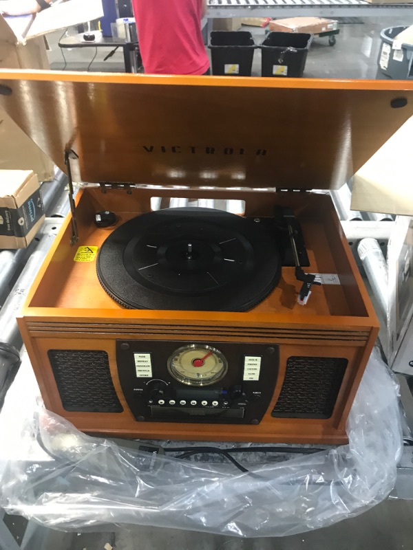 Photo 3 of PARTS ONLY --- Victrola 8-in-1 Bluetooth Record Player & Multimedia Center, Built-in Stereo Speakers - Turntable, Wireless Music Streaming, Real Wood | Oak Oak Entertainment Center