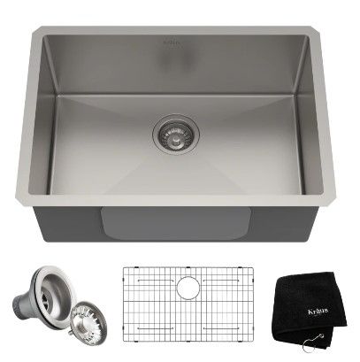 Photo 1 of **USED**  Kraus Standart PRO 26" Undermount Single Basin Stainless Steel Kitchen Sink with Sound Dampening - Includes Basket Strainer, Sink Grid, and Kitchen Towel
Model:KHU100-26