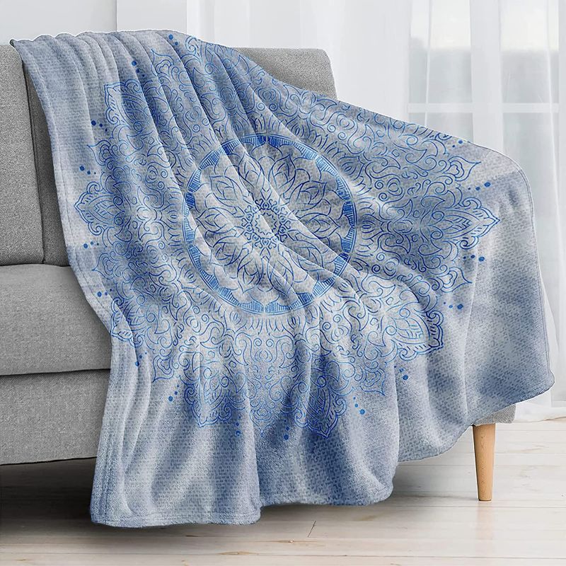 Photo 1 of ZUDQAVK Adult Bohemian Grey Blue Twisted Dyed Blanket Sofa Household Blanket Four Seasons Suitable for Soft and Comfortable Bohemian Throw Blanket Blue Twisted Dyed Mandala Hippie (50x60inch)