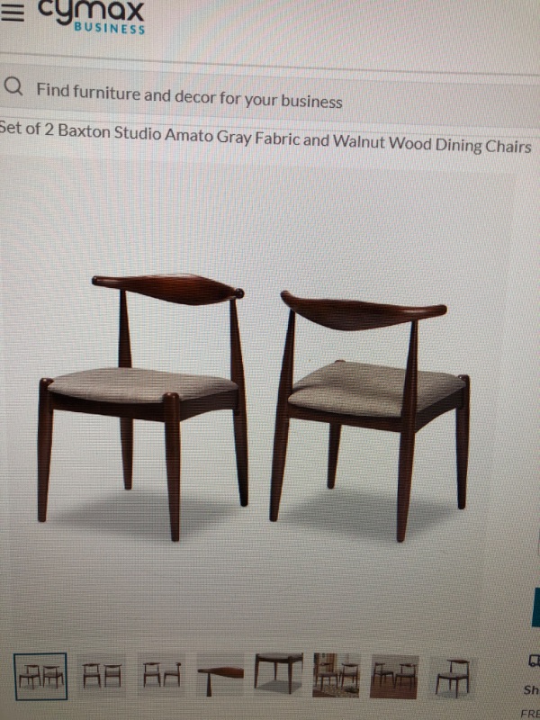 Photo 2 of Set of 2 Baxton Studio Amato Gray Fabric and Walnut Wood Dining Chairs (ligh brown)