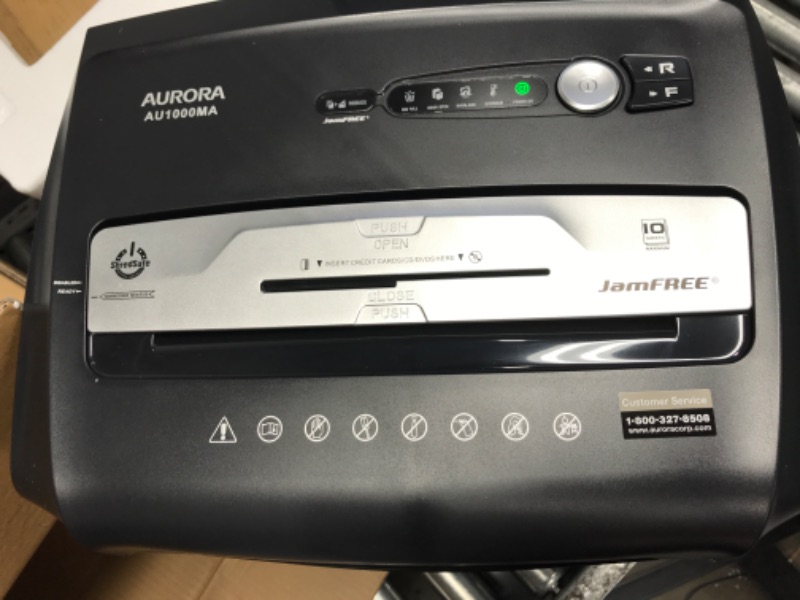 Photo 3 of ***TESTED/ TURNS ON// MISSING WHEELS*** Aurora High Security JamFree AU1000MA 10-Sheet Micro-Cut Paper/CD/Credit Card Shredder