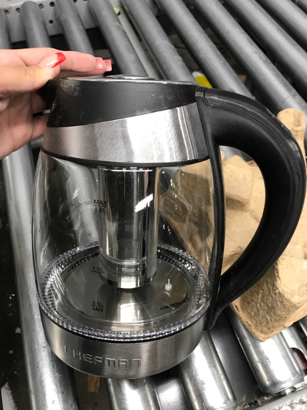 Photo 2 of ***PARTS ONLY/ MISSING PLUG*** Chefman Electric Kettle w/Temperature Control, Removable Tea Infuser, 5 Presets LED Indicator Lights, 360° Swivel Base, BPA Free, Stainless Steel, 1.8 Liters Temperature Control Stainless