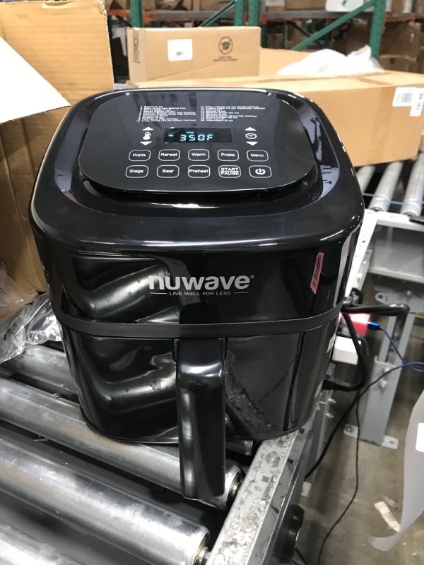 Photo 3 of ***TESTED/ TURNS ON*** Nuwave Brio 8-Qt Air Fryer, Powerful 1800W, Easy-to-Read Cool White Display, 50°-400°F Temp Controls, 100 Pre-Programmed Presets & 50 Memory Slots, Integrated Smart Thermometer, Linear T Technology